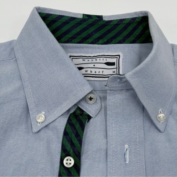 Wayhill & Wharf Other - Wayhill & Wharf Men’s The Preparatory Oxford Green Navy Wide Repp Sporting Blue